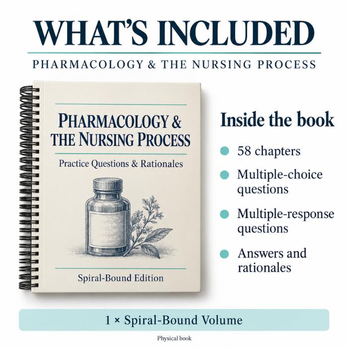 Pharmacology and the Nursing Process Practice Questions & Rationales – Spiral-Bound Edition-PrepWithLaila