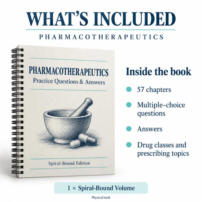 Pharmacotherapeutics Practice Questions & Answers – Spiral-Bound Edition-PrepWithLaila